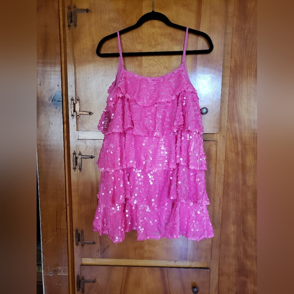 Pink Sequin Ruffle Dress - Picture 3 of 5